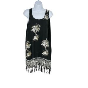 Fish Print Dress Fringed Hem Sleeveless Cover‎ Up Beach Resort Wear One Size